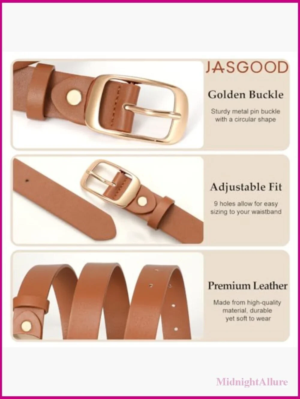 3 Pack Faux Leather Belts for Women Casual Dress Pants Jeans Gold Buckle